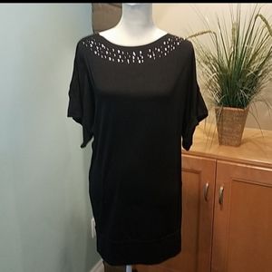 Black Evening Dress w/Embellishments at Neckline and split on Arms, Size Small